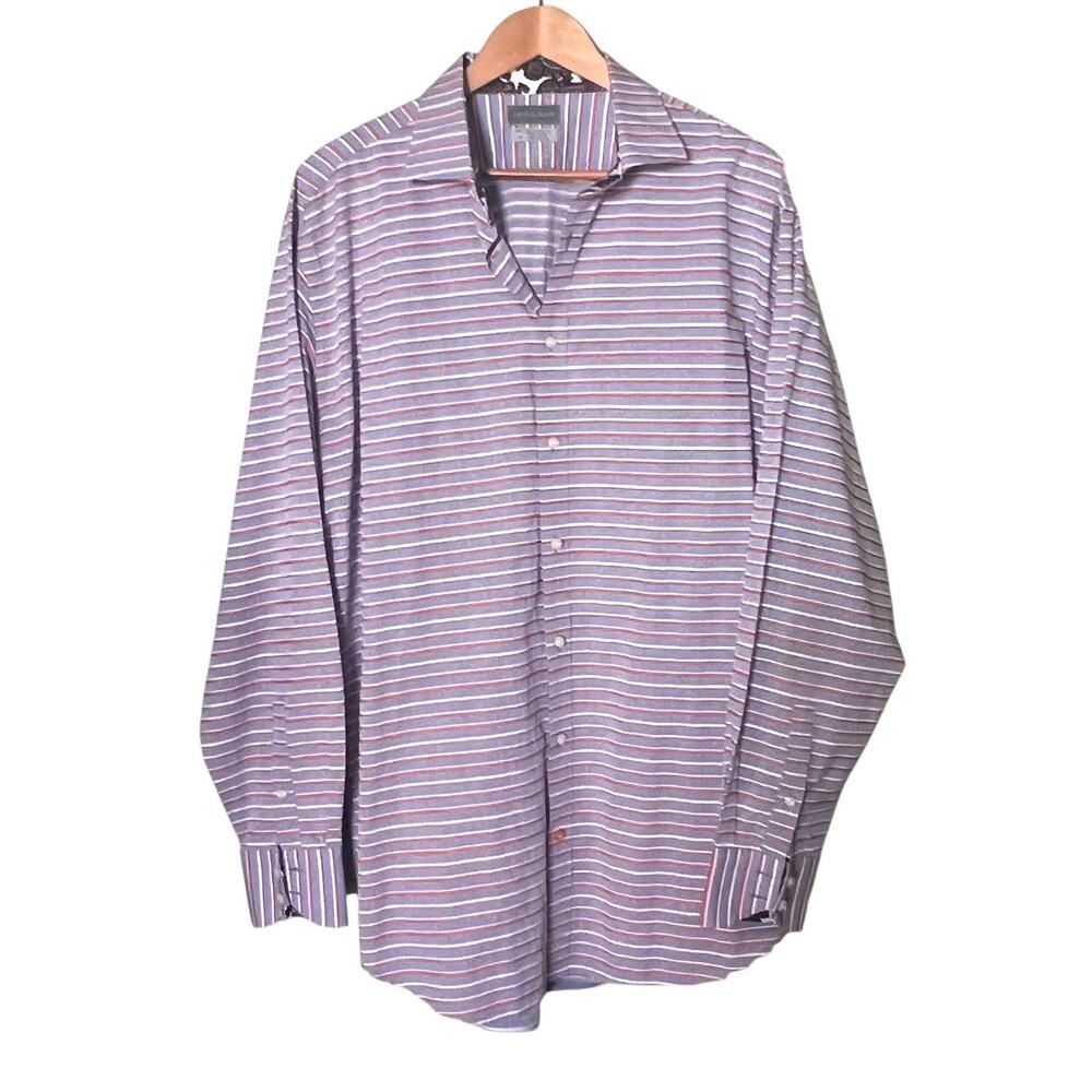 Thomas Dean Men's Size XXL Button Up Shirt Long Sleeve Flip Cuff Striped